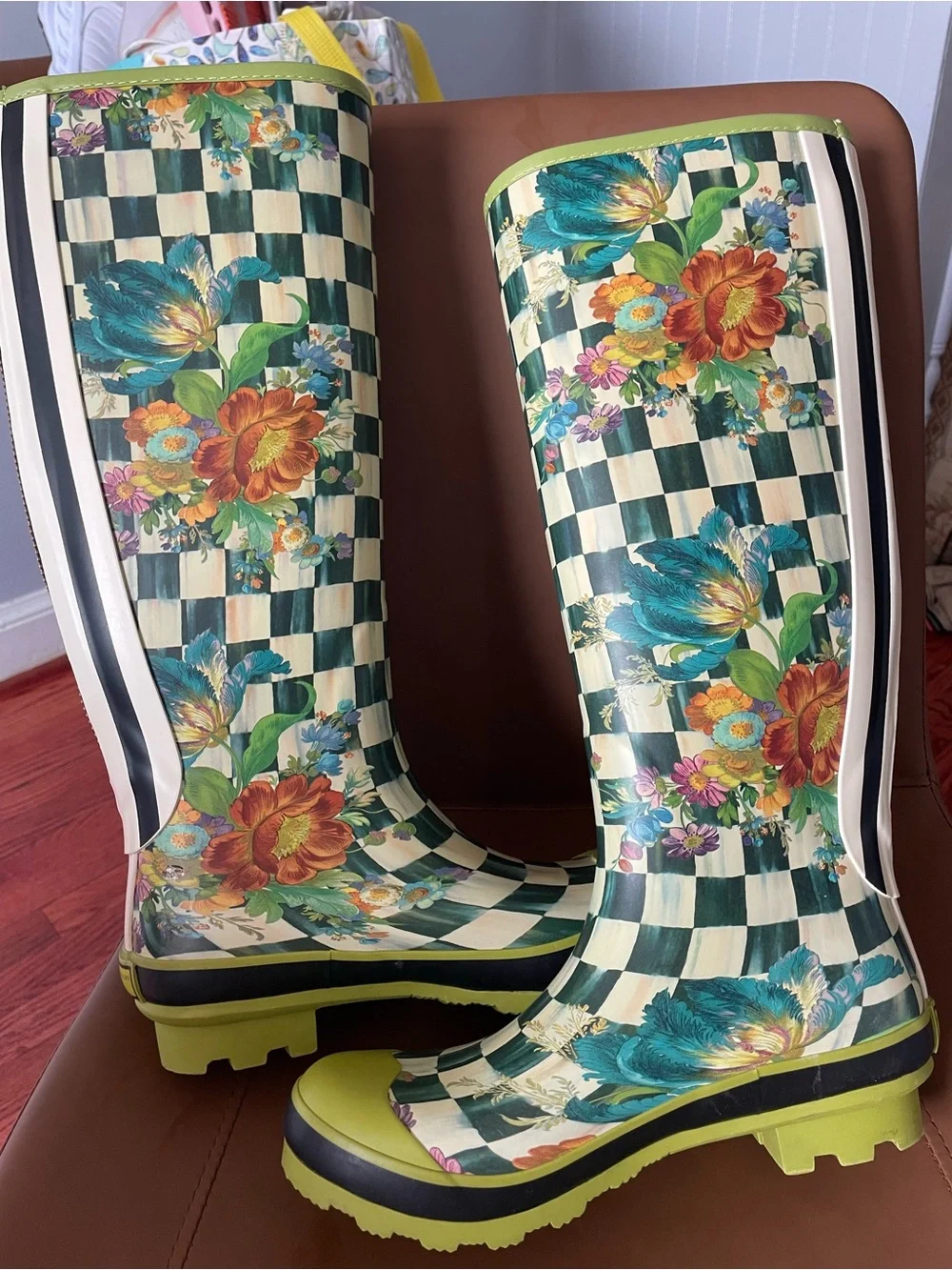 MacKenzie-Childs Black and White Checkered Lined Interior with Lime Trim